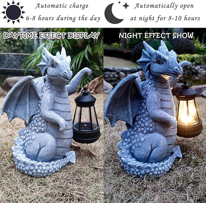 Solar Dragon Garden Statue Decoration with Solar LanternDragon Figurine Lights Outdoor Décor for YardLawn Patio Balcony Unique Housewarming Ornament