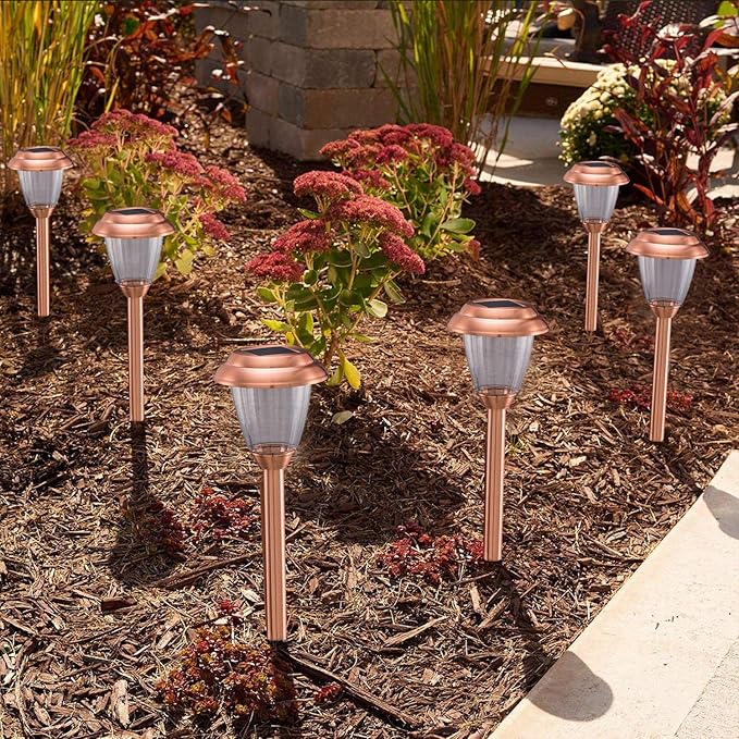 Solar Lights Outdoor - 8 Pack Copper Garden Walkway Lights Solar Powered Waterproof for Garden Lawn Yard Pathway