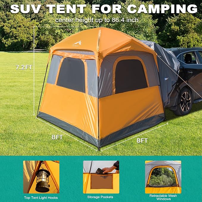 SUV Tent for CampingWaterproof PU2000mm Fits 5-8 PeopleSpacious Double Layer Design Includes Rainfly &amp Storage Bag 8FT L x 8FT W x 7.2FT H | for Camping Waterproof PU2000mm Spacious Double