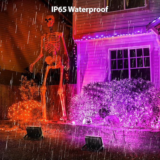 Onforu Orange and Purple Halloween Lights 30W Dusk to Dawn Floodlight 2 Pack LED Flood Light Outdoor Decoration Auto ON/Off Plug in Flood Light IP65 Waterproof Uplighting Uplights for Party Garden