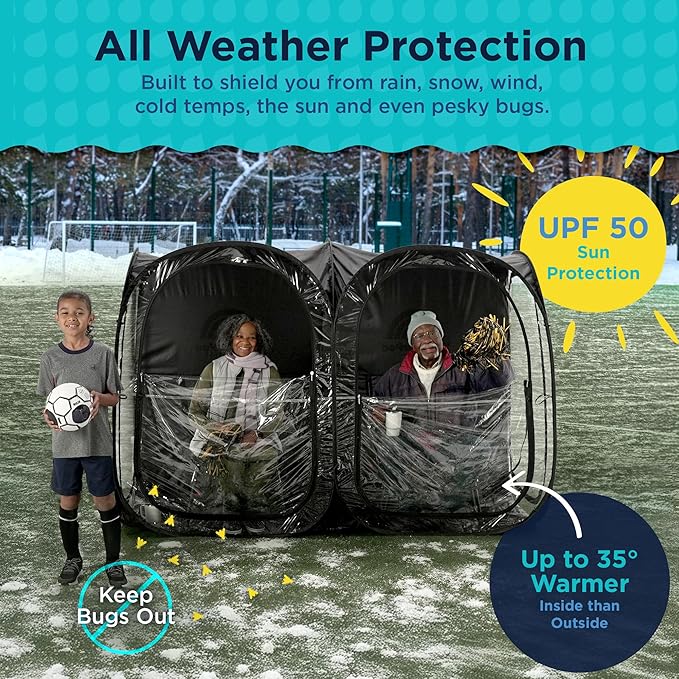 WeatherPod® The Original Shark Tank Side-by-Side™ 2-4 Person Pop-Up Pod - Stay Warm Dry and Out of The Sun - Weather Pod for Sports Rain or Wind - Simple to Set Up and Tear Down