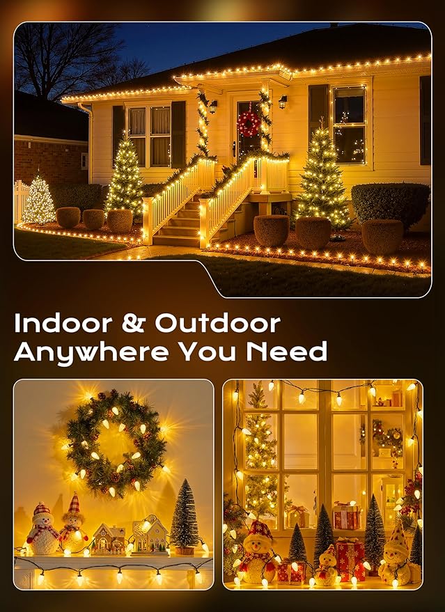 C9 Christmas Lights Outdoor 72 FT 110 LED C9 String Lights 8 Modes &amp Timer Connectable Waterproof for Christmas Tree Light Indoor Outdoor Roofline Patio Outside Garden Yard Xmas Decor Warm Whit