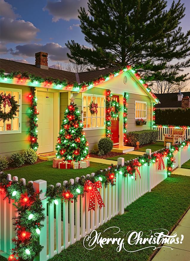 Minetom Vintage C9 LED Christmas Lights Outdoor 50 Feet C9 String Lights with 50 Shatterproof Matte Bulbs Connectable Waterproof Lights for Holiday Party Roofline Backyard Garden Patio Red &amp Gr
