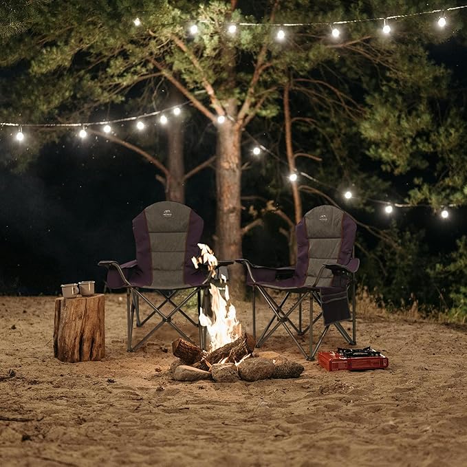 Camping Chairs for AdultsHigh Back Folding Camp Chair with Cup Holder and Cooler BagHeavy Duty Outdoor Lawn ChairsPerfect for CampingHikingPicnicsand Beach TripsPurple