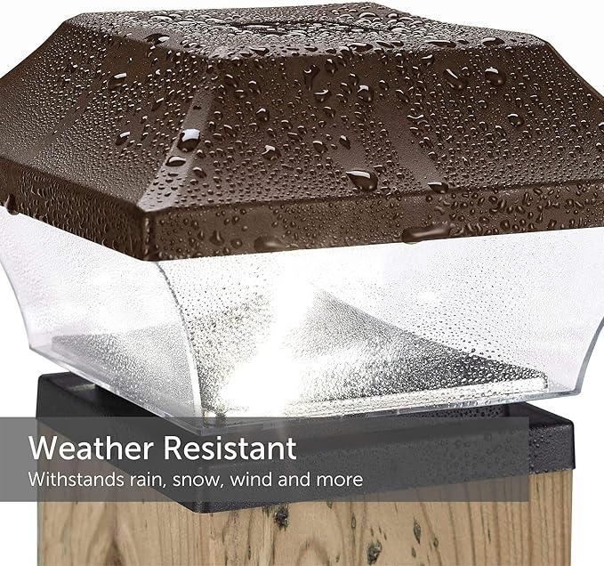 Solar Post Lights | Automatic ON/Off Waterproof Outdoor Cap Lights for 4 x 4 Wooden Post | Cool White 8-Pack (Brown)