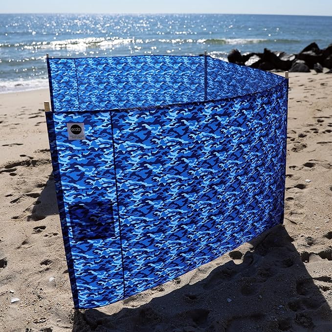 Ocean Camo Elite Beach Recycled Polyester Rip-Stop Extra Tall 42 Lightweight Windscreen Privacy Screen Wind Blocker Free Matching Shoulder Bag (New Mahogany Wood Poles)