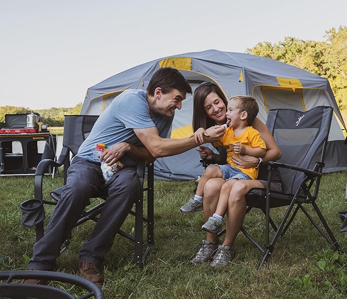 Browning Folding Camping Chairs for Adults - Durable Mesh Fabric Over Sturdy Powder Coated Steel Frame Armrests Cup Holder and Shoulder Carry Bag