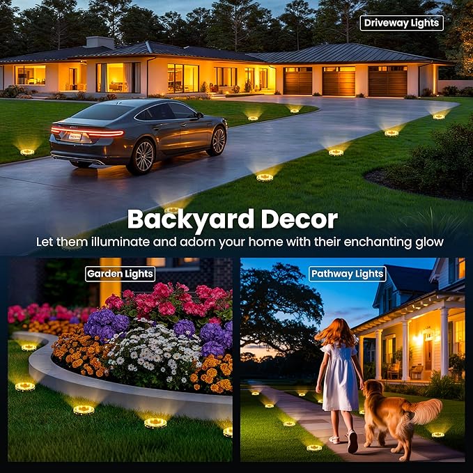 SOLPEX Solar Ground Lights 20 Pack Solar Pathway Lights Outdoor Waterproof Landscape Lighting for Garden Walkway Driveway Yard Deck Patio Swimming Pool (Warm White)