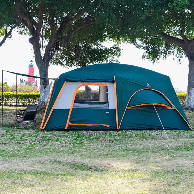 KTT Extra Large Tent 8-10-12 PersonFamily Cabin Tents2 Rooms3 Doors and 3 Windows with MeshStraight WallWaterproofDouble LayerBig Tents for OutdoorPicnicCampingFamily Gathering