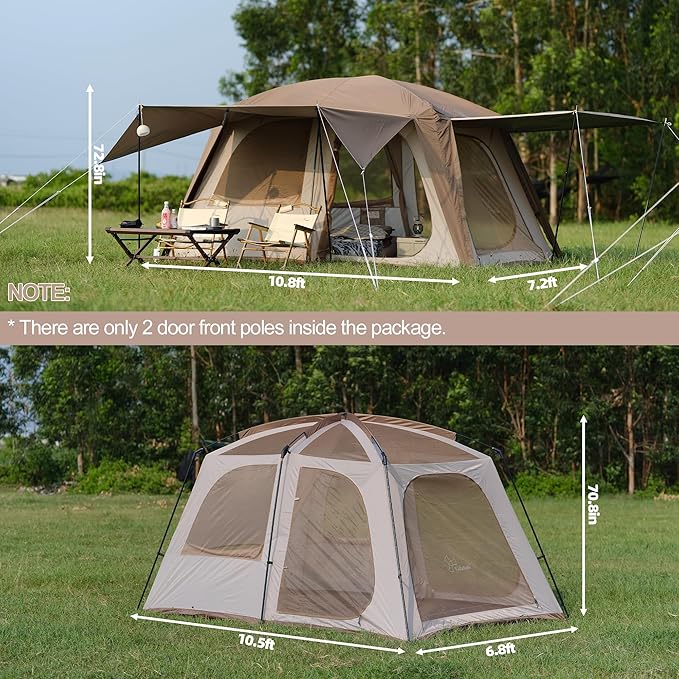 Vidalido 4-6 Person Camping Tent with 3 Door 2 Room Large Family Cabin Tents Double Layer Waterproof Portable Glamping Tent Big Tents for Outdoor Camping Hiking and Backpacking