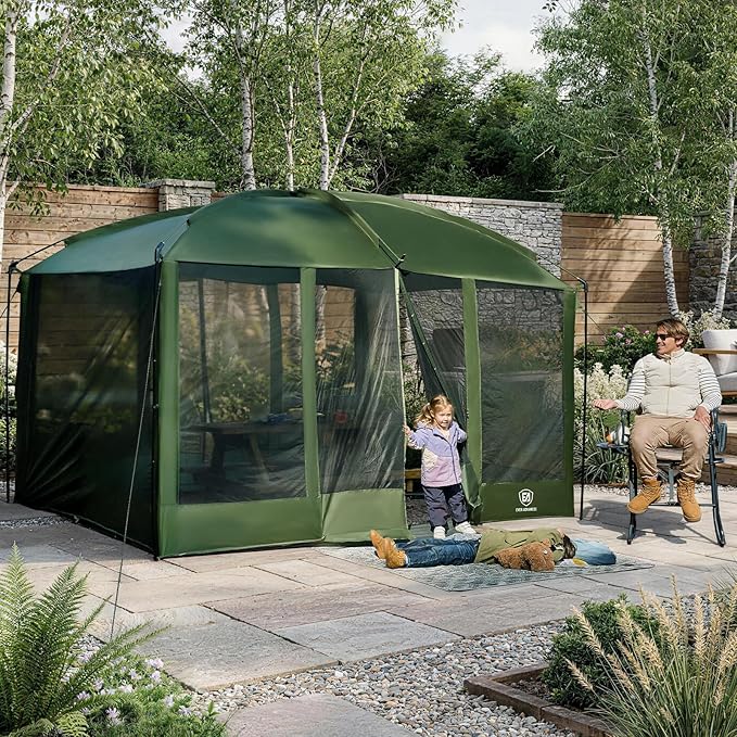 EVER ADVANCED Magnetic Screen House Room 11x9ft Hands-Free EntryScreenhouse with Sun Protection for Camping&ampPicnic 11x9ftCamping Tent Canopy Shelter with Mesh Green