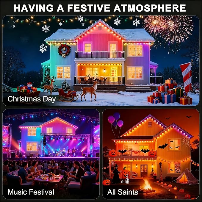 Permanent Outdoor Lights 300FT—Smart RGB Eave Lighting with App &amp Remote Control IP67 Waterproof for House Exterior Garden Holiday and Party Decor