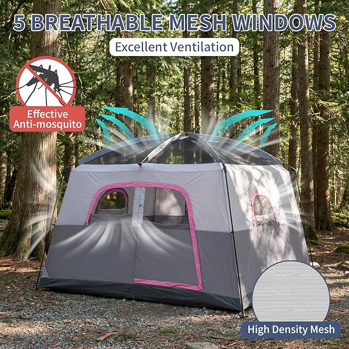 Outvita 6 Person Camping Tent with Carry Bag Waterproof Windproof Easy Setup Portable Family Camping Tent with 1 Mesh Door &amp 5 Large Mesh Windows 10'X9'X83in