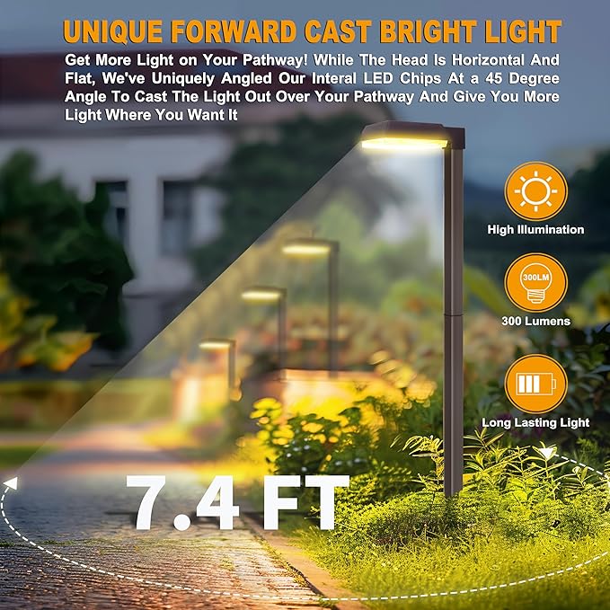 Bobcat Solar Pathway Lights Outdoor Super Bright 300 lumens with 2-in-1 Warm White and Daylight Color Modes Solar LED Lights Outdoor Waterproof for Path Sidewalk Driveway or Walk Way Light(4 Pack)