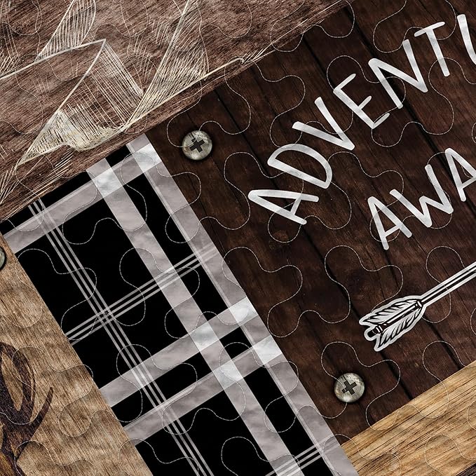 Personalized Happy Camper Quilt - Adventure Awaits Hunting Rustic Checkers Camping Quilt Set Camping Bedding Queen Camping Bedding Camping Blankets for Sleeping