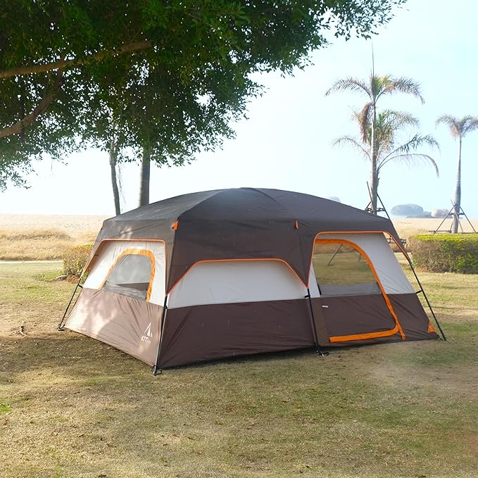 KTT Large Tent 8-10-12 PersonFamily Cabin Tents2 Rooms2 Doors and 4 Windows with MeshStraight WallWaterproofDouble LayerBig Tents for OutdoorPicnicCampingFamily Gathering