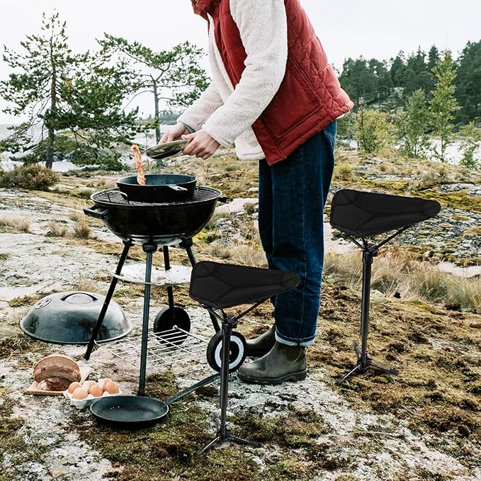 Outdoor Folding Stool Portable Collapsible Tripod Seat Adjustable Height Lightweight Camping Chair for Fishing Hiking Queuing