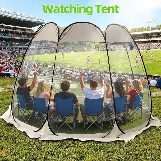 Pop Up Bubble Tent for 7-8 Person Instant Outdoor Bubble Tent Weather Sports Tents Waterproof Camping Shelter Clear Dome Screen House Vent Window Spacious Tents for Backyard Party Hiking (Khaki)
