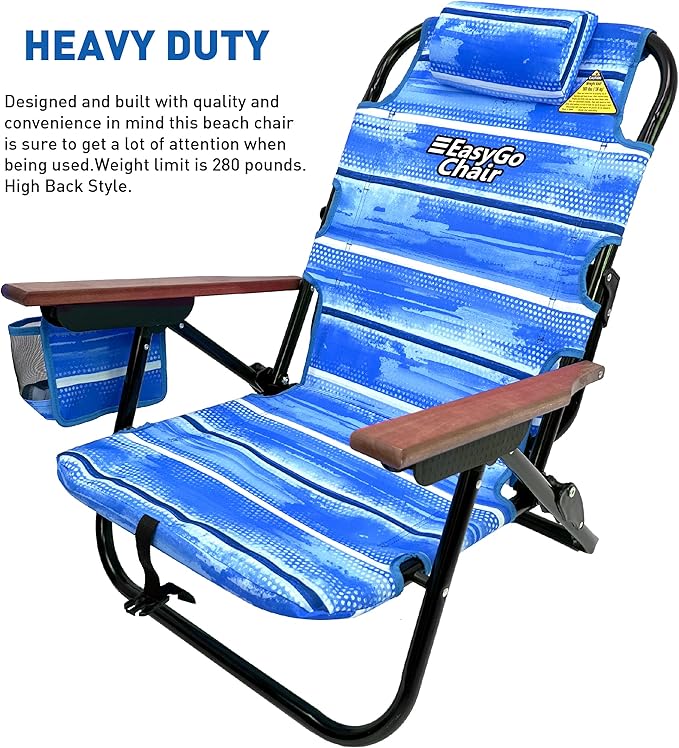 Tommy Bahama Backpack Chair-5 Positions and Cup Holder Pouch on Side-Padded Pillow-Storage Bag on Back – Lightweight Rustproof Aluminum – Black Frame 2 Pack Beach Blue