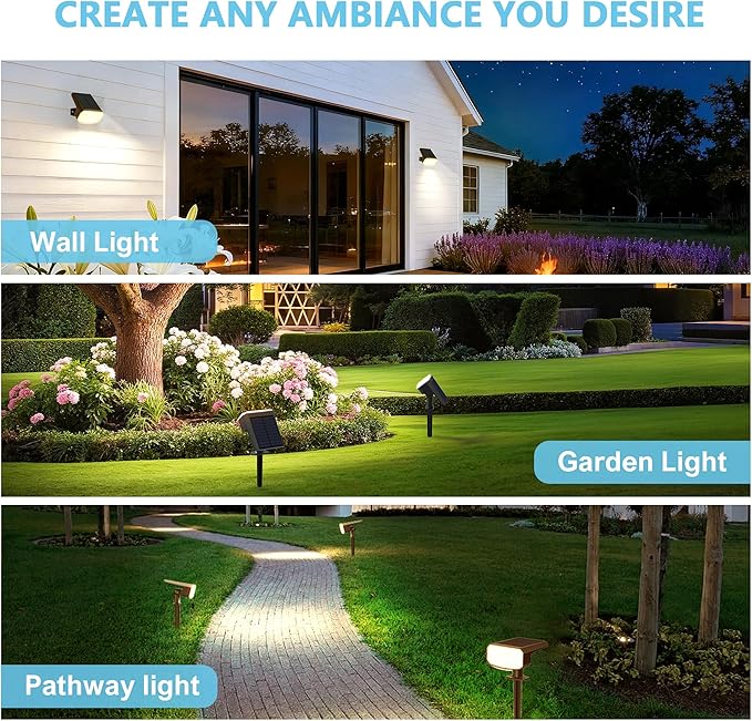 Solar Lights Outdoor Waterproof IP65 Super Bright LED 3000K 2 Lighting Modes Solar Powered Yard Garden Solar Spot Lights for Outside Landscape Auto On/Off -8 Pack