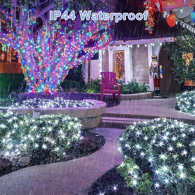 JMEXSUSS 360 LED Net Christmas Lights Outdoor Waterproof Connectable 12ft x 5ft Net Lights Outdoor Mesh Light with Remote 8 Modes Plug in White Christmas Light for Bushes Christmas Decorations