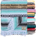 Del Mex Classic Mexican Blanket Large Authentic Woven Falsa Throw (70x50) Artisan Southwest Décor for Beach Yoga Outdoors (Mint/Gray)