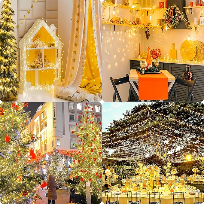 165 FT 500 LED Christmas Lights Outdoor Indoor Plug in Warm White String Lights for Outside Waterproof Connectable Clear Wire Twinkle Light for Christmas Tree Bedroom Classroom Party Decor