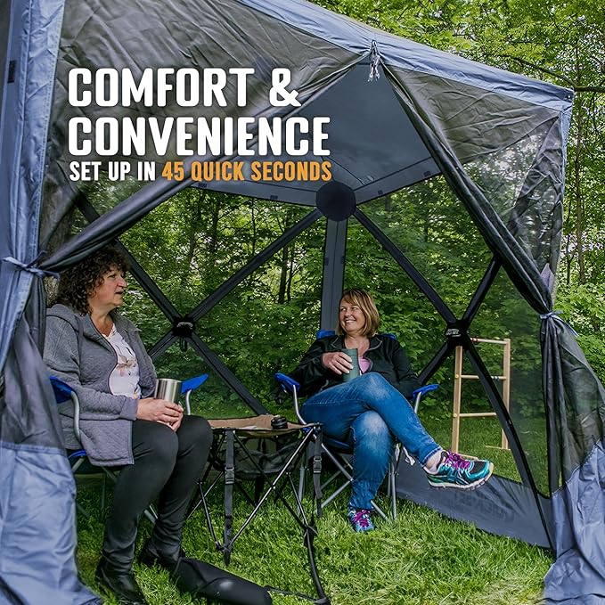 CLAM Pop Up Screen Tent 6' x 6' Outdoor Camping Gazebo Portable 4-Sided Canopy with Ground Stakes &amp Carry Bag Traveler Blue