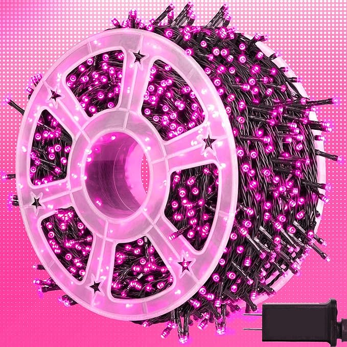 kemooie 500 LED Pink Valentines Day Lights164 FT String Lights Outdoor Plug in Waterproof with 8 Twinkle Modes for Indoor Outdoor Bedroom Yard Wedding Valentines Day Decoration