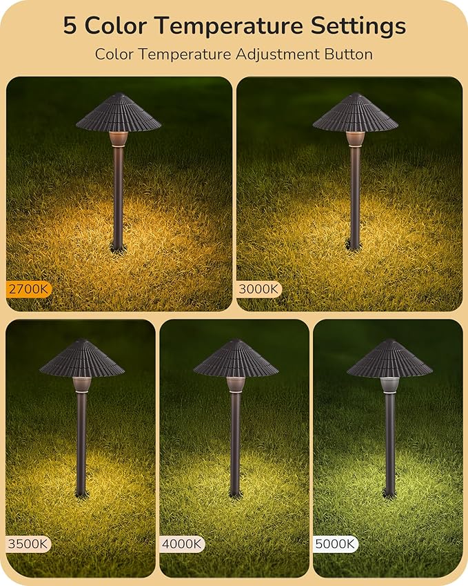 EDISHINE 5CCT Low Voltage Pathway Lights Wired 8 Pack 2700K-5000K LED Landscape Lighting 12V AC/DC 3W 160LM Die-Cast Aluminum Waterproof Outdoor Landscape Path Lights for Sidewalk Garden Yard