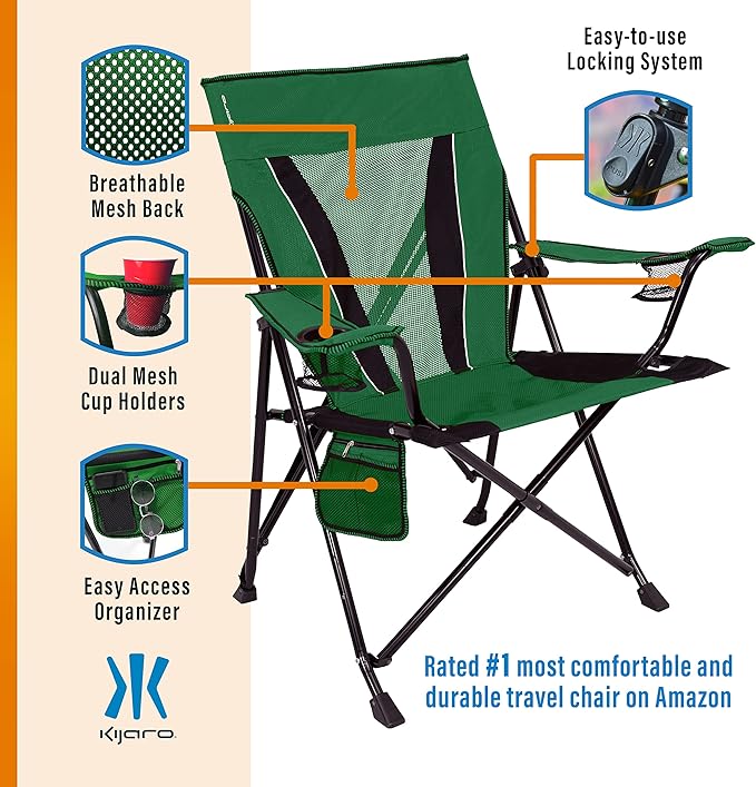 Kijaro XXL Dual Lock Portable Camping Chair - Supports Up to 400lbs - Enjoy The Outdoors in a Versatile Folding Sports &amp Outdoor Chair