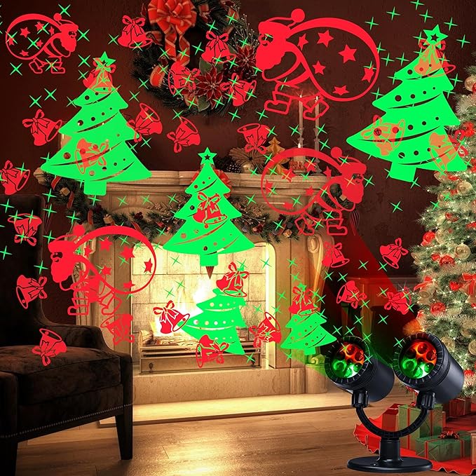 Christmas Lights Projector Christmas Decorations Lighting Projector with Timer Dynamic Led Xmas Tree Santa Claus Jingle Bells Lights for New Year Party Garden Wall Outdoor Indoor Holiday Decor