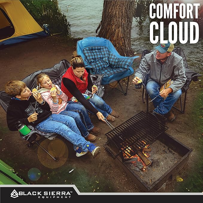 Black Sierra Oversized Camping Chair for Adults – 400 lb Heavy Duty Folding Chair with Cup Holders &amp Carry Bag