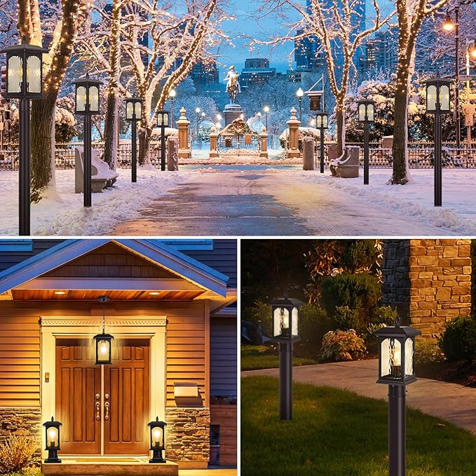 Brown Dusk to Dawn Outdoor Post Lights - 2 Packs Oil Rubbed Bronze Post Lights with Pier Mount Base Rustic Hard Wired Pole Outdoor Lighting Waterproof Pillar Lantern Outside for Pathway Patio