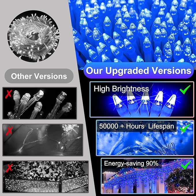1620 LED 164ft Outdoor Christmas Lights 12 Modes Dimmable Curtain String Lights with 360 Drops Waterproof Twinkle Fairy Lights with Timer for Bedroom Window Holiday Wedding Xmas Decor Blue