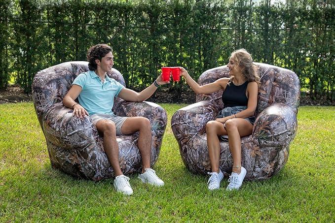 Air Candy Realtree® Camo Inflatable Outdoor Armchair – Heavy-Duty Puncture-Resistant Bottom – Ultra-Comfortable Camping Tailgating &amp Outdoor Lounge Chair – Supports 250 lbs – Portable &amp Easy