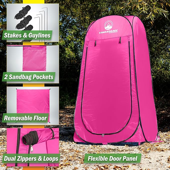 Wakeman Kid Size Pop Up Changing Tent 3 x 3 x 5.2ft Mini Camping Shower Tent Portable Toilet Stall or Dressing Room for Beach Dance Recitals or Sports with Carry Bag Polyester Pink