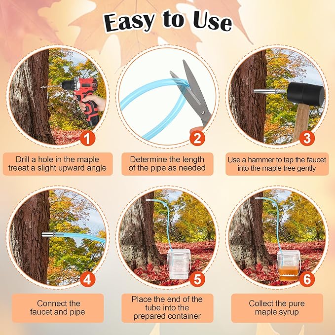 Maple Syrup Tapping Kit with 5 Stainless Steel Maple Tap Spiles HooksClear Buckets lids6 plugs19FT Food Grade Tubing Filters etc for Experts or Beginners Maple Syrup Collection Supplies