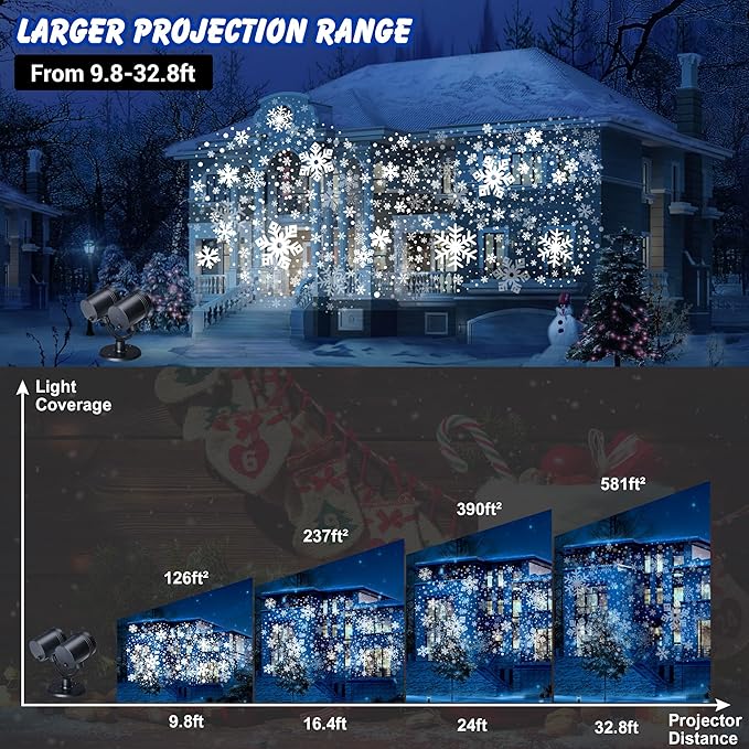 Snowflake Projector Lights Christmas Decorations Lighting Projector with Timer Dynamic Led Snow Lamp for Holiday New Year Party Garden Patio Yard Outdoor Indoor Xmas Decor