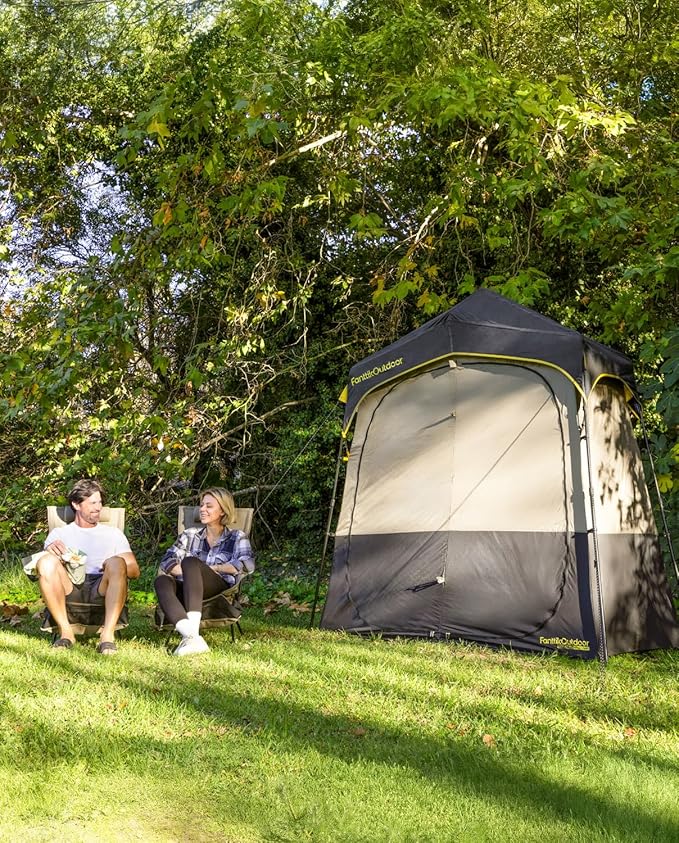 FanttikOutdoor Zeta A2 Pro Shower Tent 2 Rooms Portable Privacy Shelter for Shower &amp Dressing Instant Setup in 60 Seconds with Rainfly &amp Windproof Ideal for Camping &amp Hiking Fishing B