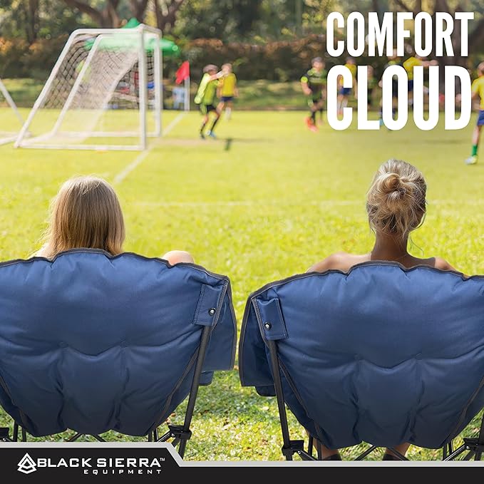 Black Sierra Oversized Camping Chair for Adults – 400 lb Heavy Duty Folding Chair with Cup Holders &amp Carry Bag