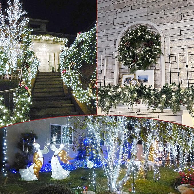 2-Pack Connectable Christmas Lights Outdoor Total 164FT 400LED Christmas String Lights Waterproof with 8 Modes &amp Timer Green Wire Twinkle Lights for Xmas Tree Decorations Outdoor Indoor Cool Wh