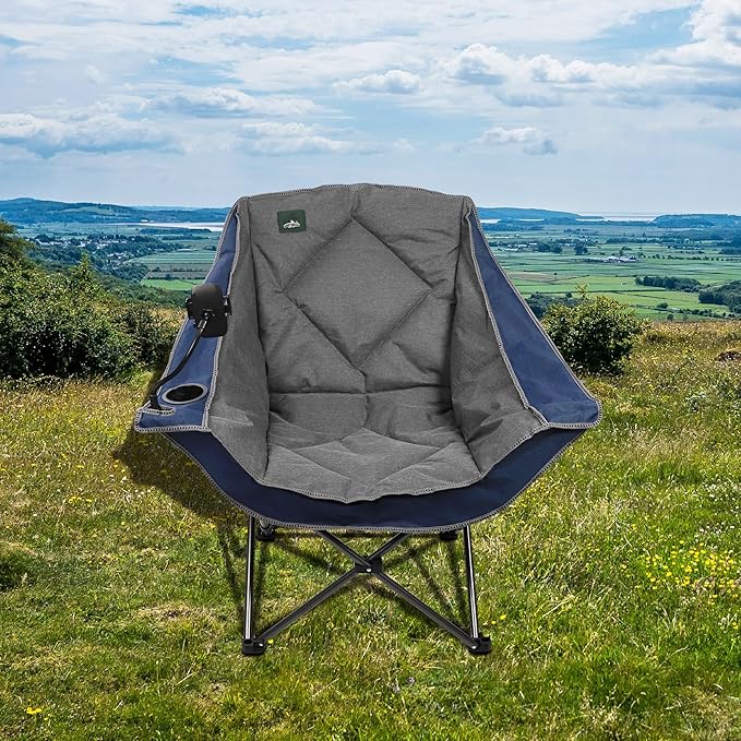 Northroad Oversized Foldable Camping Chair with Cell Phone HolderOutdoor Padded Lawn Chair w/Cup HolderCarry Bag for Beach Hiking and PicnicsHeavy-Duty 300-lbs Capacity Blue
