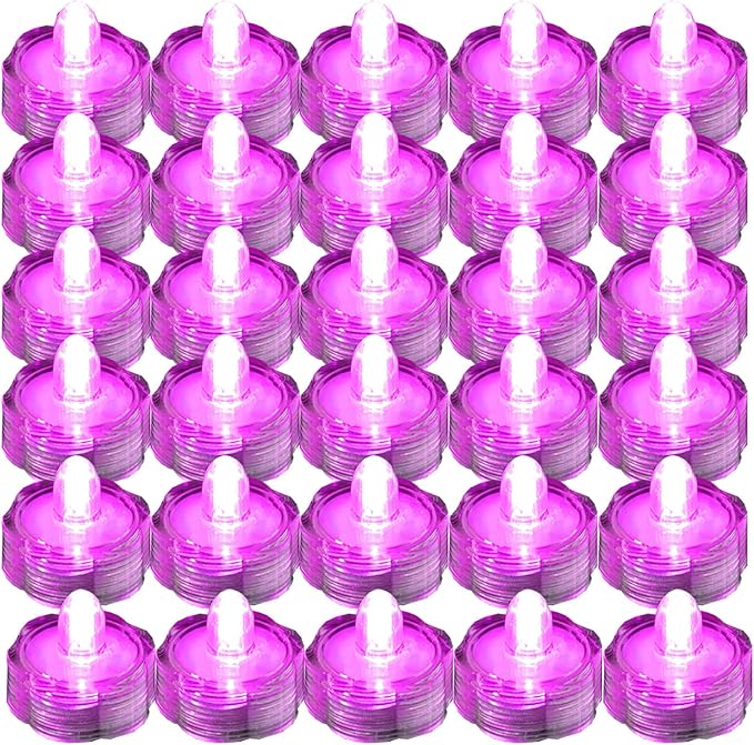 Bright LED Floral Tea Light Vase Submersible Lights for Party Wedding (Pink 30 Pack)
