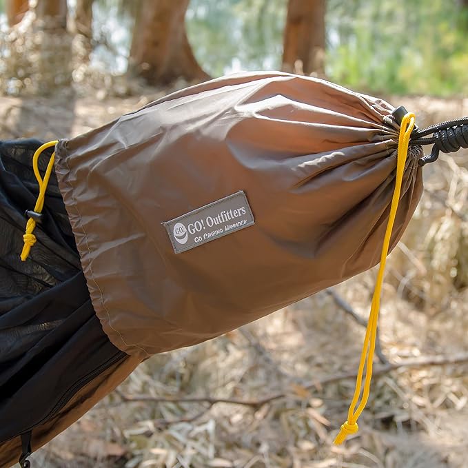 Go Camping Hammock 2.0 w/ Built-In Mosquito Net - Slate Gray by Go Outfitters: 11' Long X 64 Wide |Includes 2 Premium Aluminum Carabiners Rapid Deployment Bag 4 Stakes &amp 4 Shock Cords
