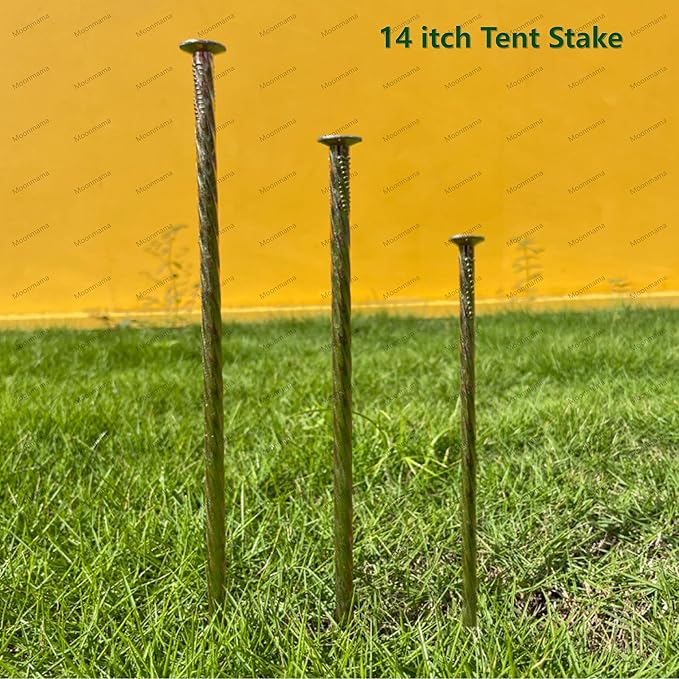 14-inch Metal Steel Nails Super Long Galvanized Artificial Grass Nails Heavy Duty Rust Proof Outdoor Lawn Users Outside Garden Tent Anchor Reinforcement Landscape Thread Safe and Strong (40PCS)