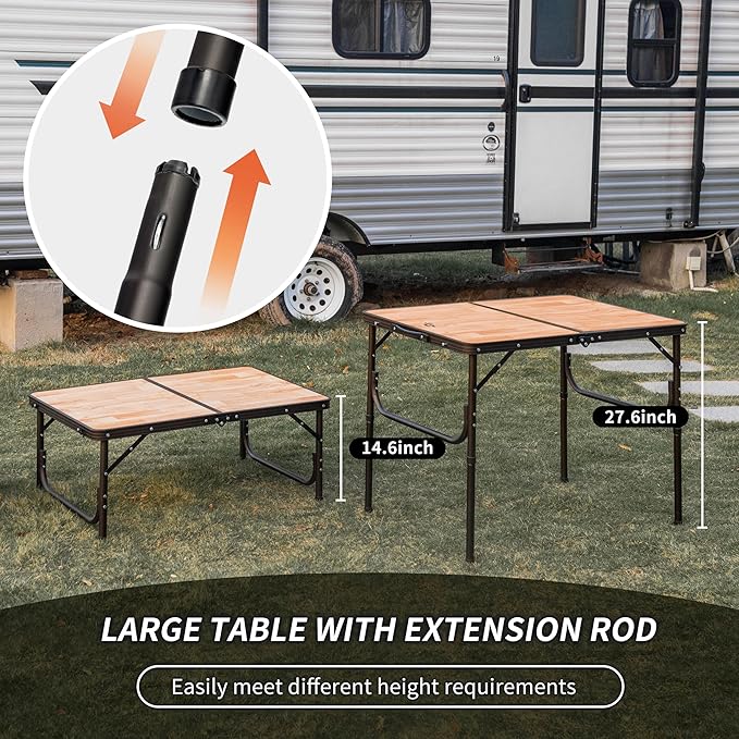 Naturehike Folding Camping Table Portable Tables with Adjustable Legs 35.4×23.6×14.6 Inch Foldable Camp Pinic Tables with Carry Bag for Outdoor Camping BBQ Travel - Large Wooden