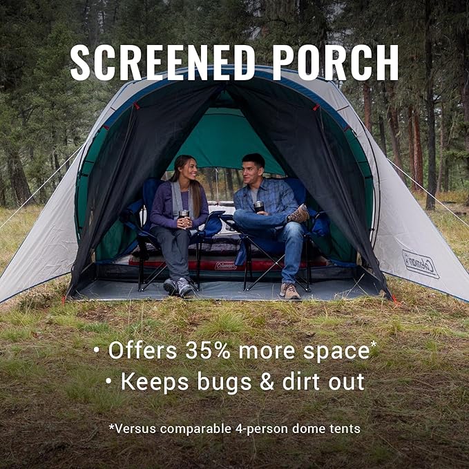 Coleman Weatherproof 4-Person Cabin Tent with Screened Porch Screen Room Adds 35% More Space Rainfly Included 10-Minute Setup