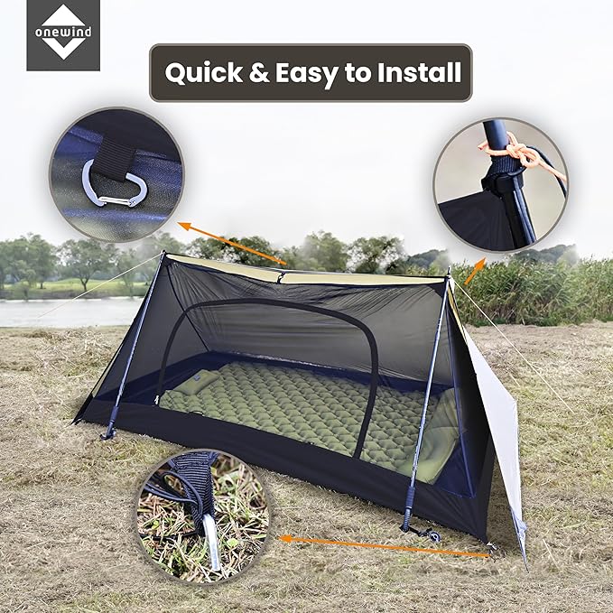 Onewind Mesh Tent with Bathtub Ultralight Mosquito Net Inner Tent with No-See-Um Breathable Mesh Double Sided Zipper for Camping and Hiking Black