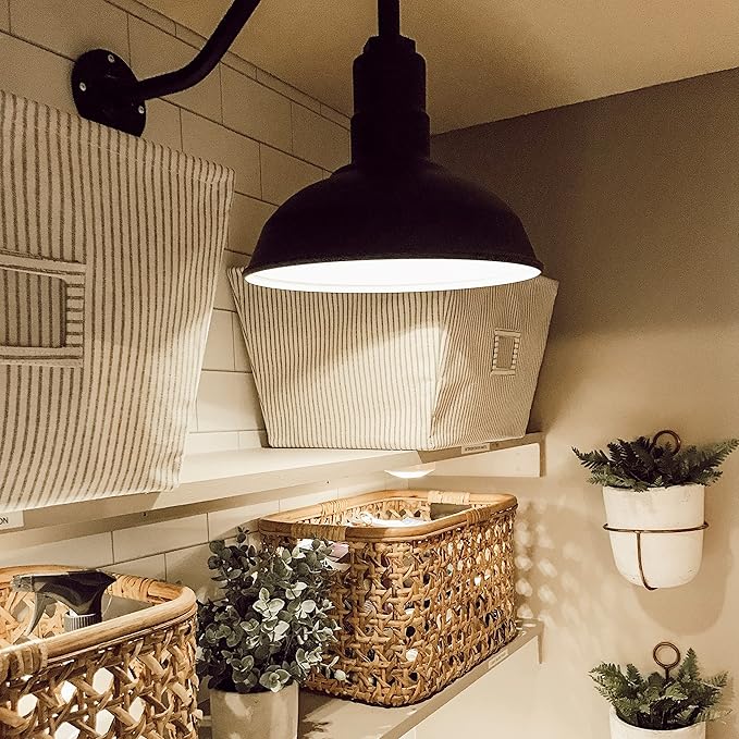 Steel Lighting Co. Westchester Barn Light | Outdoor Wall Mounted | 12 inch Dome | 11 inch Straight Arm| Warehouse Steel Light Made in America | Black Exterior/White Interior